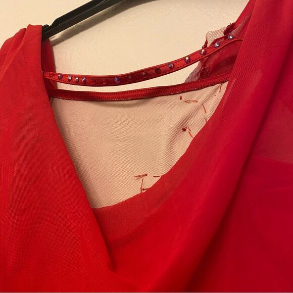 WEISSMAN Balera solo custom Dance costume red Mesh Overlay Dress D12770 LC child - Picture 8 of 15